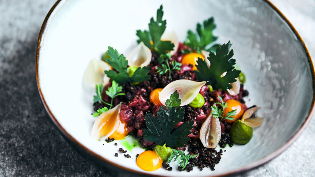 Prepared dish at the Dome Fish Restaurant in Riga Old Town